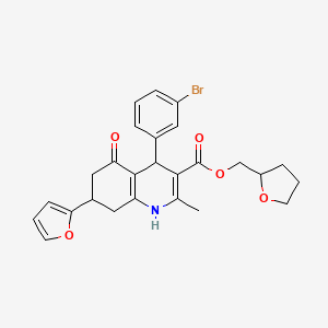 molecular formula C26H26BrNO5 B4096017 Tetrahydrofuran-2-ylmethyl 4-(3-bromophenyl)-7-(furan-2-yl)-2-methyl-5-oxo-1,4,5,6,7,8-hexahydroquinoline-3-carboxylate 