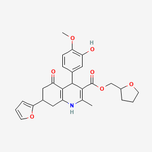 molecular formula C27H29NO7 B4096105 tetrahydro-2-furanylmethyl 7-(2-furyl)-4-(3-hydroxy-4-methoxyphenyl)-2-methyl-5-oxo-1,4,5,6,7,8-hexahydro-3-quinolinecarboxylate 