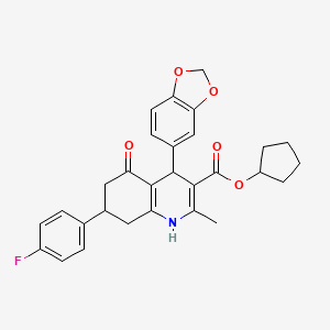 Cyclopentyl 4-(1,3-benzodioxol-5-yl)-7-(4-fluorophenyl)-2-methyl-5-oxo-1,4,5,6,7,8-hexahydroquinoline-3-carboxylate