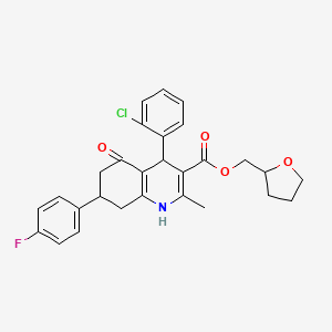 molecular formula C28H27ClFNO4 B4096160 Tetrahydrofuran-2-ylmethyl 4-(2-chlorophenyl)-7-(4-fluorophenyl)-2-methyl-5-oxo-1,4,5,6,7,8-hexahydroquinoline-3-carboxylate 