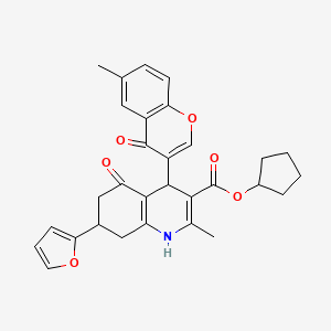 cyclopentyl 7-(furan-2-yl)-2-methyl-4-(6-methyl-4-oxo-4H-chromen-3-yl)-5-oxo-1,4,5,6,7,8-hexahydroquinoline-3-carboxylate