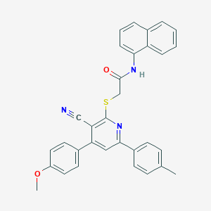 molecular formula C32H25N3O2S B409617 2-{[3-cyano-4-(4-methoxyphenyl)-6-(4-methylphenyl)-2-pyridinyl]sulfanyl}-N-(1-naphthyl)acetamide 
