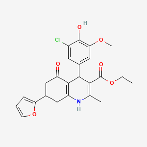 Ethyl 4-(3-chloro-4-hydroxy-5-methoxyphenyl)-7-(furan-2-yl)-2-methyl-5-oxo-1,4,5,6,7,8-hexahydroquinoline-3-carboxylate