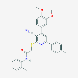 molecular formula C30H27N3O3S B409627 2-{[3-cyano-4-(3,4-dimethoxyphenyl)-6-(4-methylphenyl)-2-pyridinyl]sulfanyl}-N-(2-methylphenyl)acetamide 