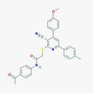 N-(4-acetylphenyl)-2-{[3-cyano-4-(4-methoxyphenyl)-6-(4-methylphenyl)-2-pyridinyl]sulfanyl}acetamide