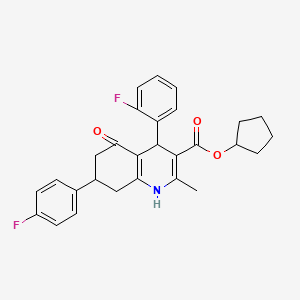 molecular formula C28H27F2NO3 B4096343 Cyclopentyl 4-(2-fluorophenyl)-7-(4-fluorophenyl)-2-methyl-5-oxo-1,4,5,6,7,8-hexahydroquinoline-3-carboxylate 