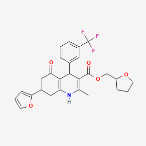 molecular formula C27H26F3NO5 B4096356 Tetrahydrofuran-2-ylmethyl 7-(furan-2-yl)-2-methyl-5-oxo-4-[3-(trifluoromethyl)phenyl]-1,4,5,6,7,8-hexahydroquinoline-3-carboxylate 