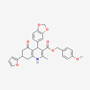 molecular formula C30H27NO7 B4096385 4-Methoxybenzyl 4-(1,3-benzodioxol-5-yl)-7-(furan-2-yl)-2-methyl-5-oxo-1,4,5,6,7,8-hexahydroquinoline-3-carboxylate 