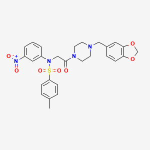 molecular formula C27H28N4O7S B4096404 N-{2-[4-(1,3-benzodioxol-5-ylmethyl)-1-piperazinyl]-2-oxoethyl}-4-methyl-N-(3-nitrophenyl)benzenesulfonamide 