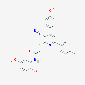 2-{[3-cyano-4-(4-methoxyphenyl)-6-(4-methylphenyl)-2-pyridinyl]sulfanyl}-N-(2,5-dimethoxyphenyl)acetamide