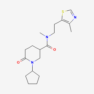 molecular formula C18H27N3O2S B4096462 1-cyclopentyl-N-methyl-N-[2-(4-methyl-1,3-thiazol-5-yl)ethyl]-6-oxo-3-piperidinecarboxamide 