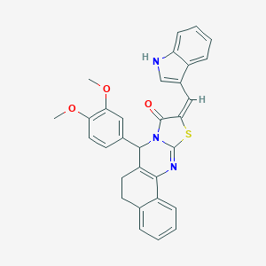 molecular formula C31H25N3O3S B409671 7-(3,4-dimethoxyphenyl)-10-(1H-indol-3-ylmethylene)-5,7-dihydro-6H-benzo[h][1,3]thiazolo[2,3-b]quinazolin-9(10H)-one 