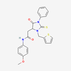 N-(4-METHOXYPHENYL)-2-{5-OXO-1-PHENYL-2-SULFANYLIDENE-3-[(THIOPHEN-2-YL)METHYL]IMIDAZOLIDIN-4-YL}ACETAMIDE