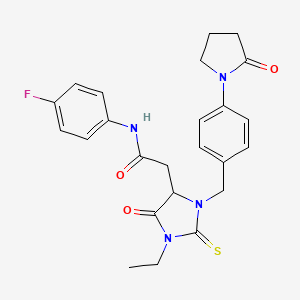 2-{1-ethyl-5-oxo-3-[4-(2-oxopyrrolidin-1-yl)benzyl]-2-thioxoimidazolidin-4-yl}-N-(4-fluorophenyl)acetamide