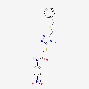 molecular formula C19H19N5O3S2 B4096882 2-[[5-(benzylsulfanylmethyl)-4-methyl-1,2,4-triazol-3-yl]sulfanyl]-N-(4-nitrophenyl)acetamide 