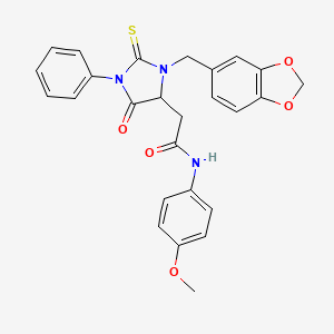 molecular formula C26H23N3O5S B4097030 2-[3-(1,3-benzodioxol-5-ylmethyl)-5-oxo-1-phenyl-2-thioxo-4-imidazolidinyl]-N-(4-methoxyphenyl)acetamide 