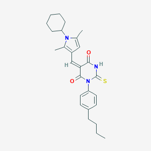 molecular formula C27H33N3O2S B409707 1-(4-butylphenyl)-5-[(1-cyclohexyl-2,5-dimethyl-1H-pyrrol-3-yl)methylene]-2-thioxodihydro-4,6(1H,5H)-pyrimidinedione 