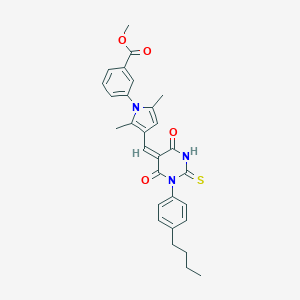 molecular formula C29H29N3O4S B409708 methyl 3-{3-[(1-(4-butylphenyl)-4,6-dioxo-2-thioxotetrahydro-5(2H)-pyrimidinylidene)methyl]-2,5-dimethyl-1H-pyrrol-1-yl}benzoate 