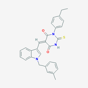 molecular formula C29H25N3O2S B409720 1-(4-ethylphenyl)-5-{[1-(3-methylbenzyl)-1H-indol-3-yl]methylene}-2-thioxodihydro-4,6(1H,5H)-pyrimidinedione 
