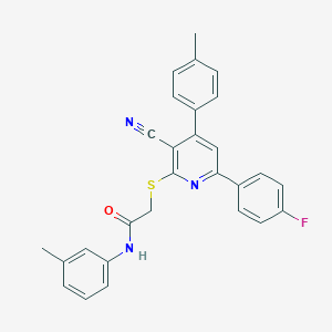molecular formula C28H22FN3OS B409730 2-{[3-cyano-6-(4-fluorophenyl)-4-(4-methylphenyl)-2-pyridinyl]sulfanyl}-N-(3-methylphenyl)acetamide 