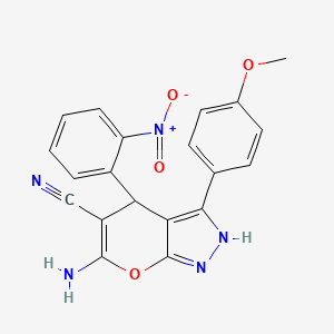 6-Amino-3-(4-methoxyphenyl)-4-(2-nitrophenyl)-2,4-dihydropyrano[2,3-c]pyrazole-5-carbonitrile