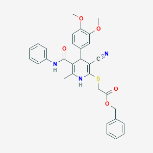 molecular formula C31H29N3O5S B409739 Benzyl {[5-(anilinocarbonyl)-3-cyano-4-(3,4-dimethoxyphenyl)-6-methyl-1,4-dihydro-2-pyridinyl]sulfanyl}acetate 