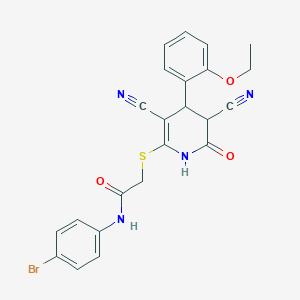 molecular formula C23H19BrN4O3S B409740 N-(4-bromophenyl)-2-{[3,5-dicyano-4-(2-ethoxyphenyl)-6-oxo-1,4,5,6-tetrahydropyridin-2-yl]sulfanyl}acetamide 