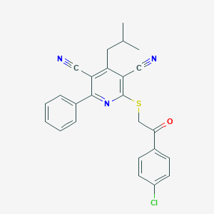 molecular formula C25H20ClN3OS B409742 2-{[2-(4-Chlorophenyl)-2-oxoethyl]sulfanyl}-4-(2-methylpropyl)-6-phenylpyridine-3,5-dicarbonitrile 