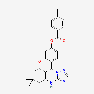 molecular formula C25H24N4O3 B4097425 4-(6,6-dimethyl-8-oxo-4,5,6,7,8,9-hexahydro[1,2,4]triazolo[5,1-b]quinazolin-9-yl)phenyl 4-methylbenzoate 