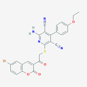 molecular formula C26H17BrN4O4S B409745 2-Amino-6-[2-(6-bromo-2-oxo-2H-chromen-3-yl)-2-oxo-ethylsulfanyl]-4-(4-ethoxy-ph 