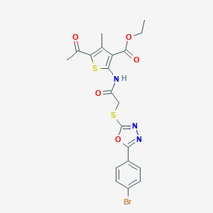 Ethyl 5-acetyl-2-[({[5-(4-bromophenyl)-1,3,4-oxadiazol-2-yl]sulfanyl}acetyl)amino]-4-methyl-3-thiophenecarboxylate