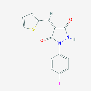 molecular formula C14H9IN2O2S B409782 1-(4-Iodo-phenyl)-4-thiophen-2-ylmethylene-pyrazolidine-3,5-dione 