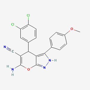 molecular formula C20H14Cl2N4O2 B4097852 6-amino-4-(3,4-dichlorophenyl)-3-(4-methoxyphenyl)-1,4-dihydropyrano[2,3-c]pyrazole-5-carbonitrile 