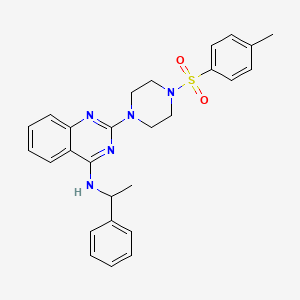 molecular formula C27H29N5O2S B4097926 2-{4-[(4-methylphenyl)sulfonyl]piperazin-1-yl}-N-(1-phenylethyl)quinazolin-4-amine 