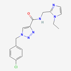 molecular formula C16H17ClN6O B4098184 1-[(4-chlorophenyl)methyl]-N-[(1-ethylimidazol-2-yl)methyl]triazole-4-carboxamide 