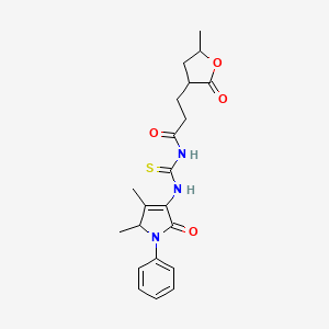 N-[(2,3-dimethyl-5-oxo-1-phenyl-2H-pyrrol-4-yl)carbamothioyl]-3-(5-methyl-2-oxooxolan-3-yl)propanamide