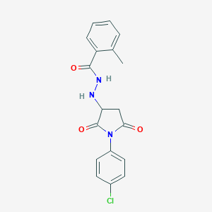 molecular formula C18H16ClN3O3 B409852 N'-[1-(4-chlorophenyl)-2,5-dioxopyrrolidin-3-yl]-2-methylbenzohydrazide CAS No. 485394-86-3