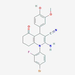 molecular formula C23H19BrFN3O3 B4098580 2-amino-1-(4-bromo-2-fluorophenyl)-4-(4-hydroxy-3-methoxyphenyl)-5-oxo-1,4,5,6,7,8-hexahydro-3-quinolinecarbonitrile 