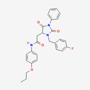 molecular formula C27H26FN3O4 B4098706 2-[3-(4-fluorobenzyl)-2,5-dioxo-1-phenylimidazolidin-4-yl]-N-(4-propoxyphenyl)acetamide 