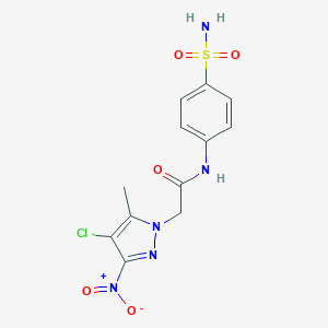 molecular formula C12H12ClN5O5S B409875 2-(4-chloranyl-5-methyl-3-nitro-pyrazol-1-yl)-~{N}-(4-sulfamoylphenyl)ethanamide 