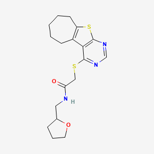 N-(oxolan-2-ylmethyl)-2-(8-thia-4,6-diazatricyclo[7.5.0.02,7]tetradeca-1(9),2(7),3,5-tetraen-3-ylsulfanyl)acetamide