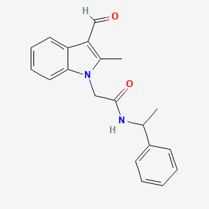 2-(3-formyl-2-methyl-1H-indol-1-yl)-N-(1-phenylethyl)acetamide