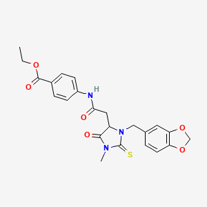 molecular formula C23H23N3O6S B4099060 Ethyl 4-({[3-(1,3-benzodioxol-5-ylmethyl)-1-methyl-5-oxo-2-thioxoimidazolidin-4-yl]acetyl}amino)benzoate 