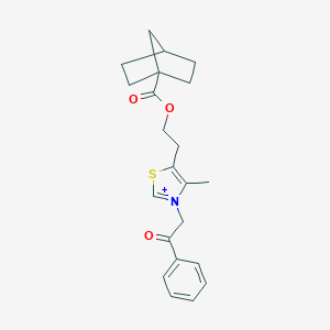 molecular formula C22H26NO3S+ B409909 5-{2-[(Bicyclo[2.2.1]hept-1-ylcarbonyl)oxy]ethyl}-4-methyl-3-(2-oxo-2-phenylethyl)-1,3-thiazol-3-ium 