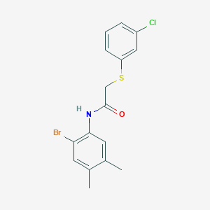 molecular formula C16H15BrClNOS B4099110 N-(2-bromo-4,5-dimethylphenyl)-2-[(3-chlorophenyl)thio]acetamide 