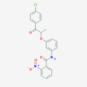 molecular formula C22H17ClN2O5 B4099204 N-(3-{[1-(4-chlorophenyl)-1-oxopropan-2-yl]oxy}phenyl)-2-nitrobenzamide 