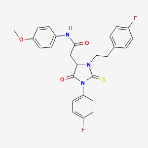 2-[1-(4-fluorophenyl)-3-[2-(4-fluorophenyl)ethyl]-5-oxo-2-sulfanylideneimidazolidin-4-yl]-N-(4-methoxyphenyl)acetamide