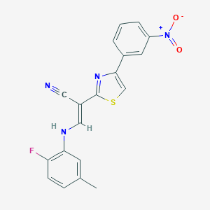 molecular formula C19H13FN4O2S B409928 3-(2-Fluoro-5-methylanilino)-2-(4-{3-nitrophenyl}-1,3-thiazol-2-yl)acrylonitrile 