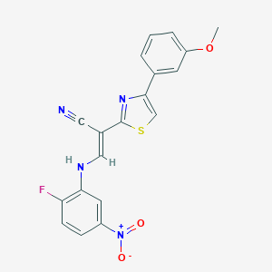 molecular formula C19H13FN4O3S B409936 3-{2-Fluoro-5-nitroanilino}-2-[4-(3-methoxyphenyl)-1,3-thiazol-2-yl]acrylonitrile 