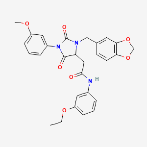 molecular formula C28H27N3O7 B4099446 2-[3-(1,3-benzodioxol-5-ylmethyl)-1-(3-methoxyphenyl)-2,5-dioxoimidazolidin-4-yl]-N-(3-ethoxyphenyl)acetamide 